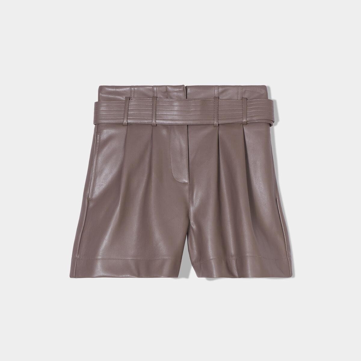 Short droit simili cuir taupe femme