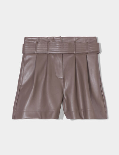 Short droit simili cuir taupe femme