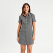 Robe évasée boutonnée noir femme