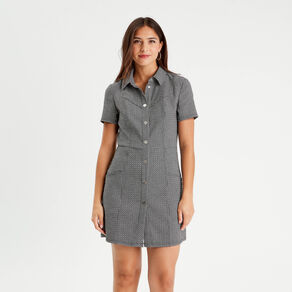 Robe évasée boutonnée noir femme