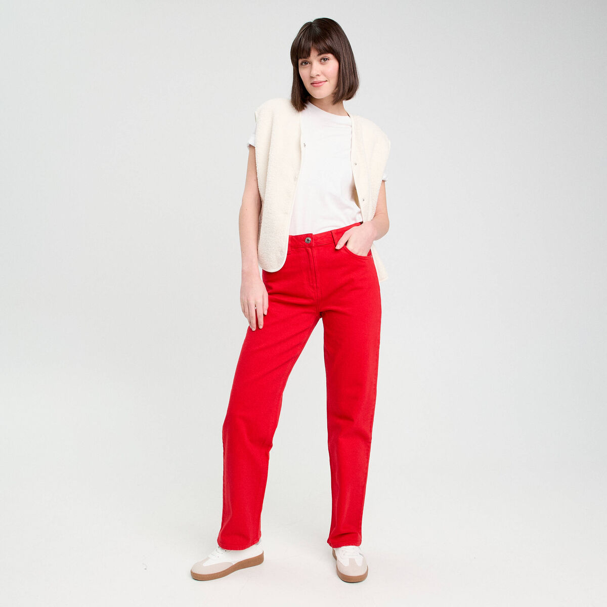 Jeans droit 5 poches rouge femme