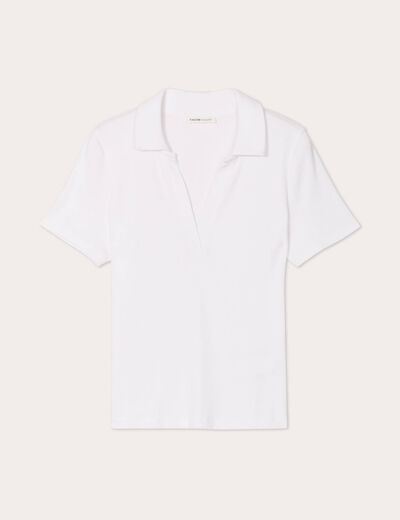 Polo manches courtes côtelé ecru femme