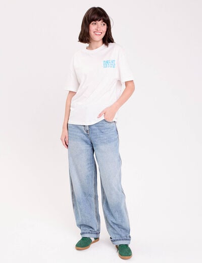 Top oversize manches courtes longues ecru femme