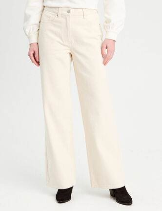 Pantalon large velours ecru femme