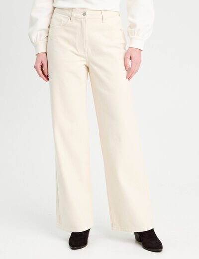 Pantalon large velours ecru femme