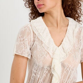 top dentelle et volants ecru femme Top dentelle et volants ecru femme