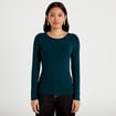 T-shirt uni &agrave; manches longues vert fonc&eacute; femme