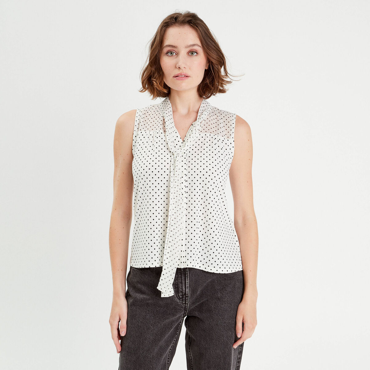 Chemise sans manches ecru femme