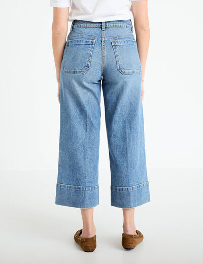 Jean wide leg cropped taille haute denim stone femme