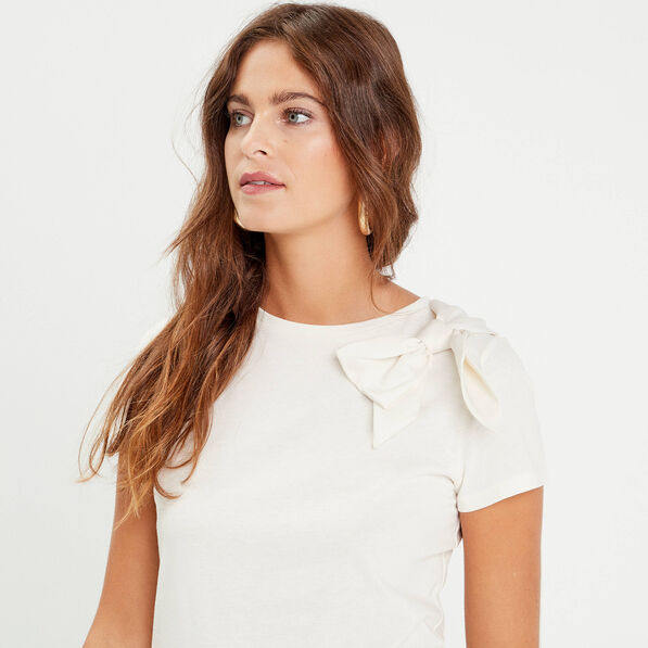 t shirt manches courtes noeud ecru femme T-shirt manches courtes noeud ecru femme