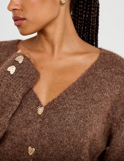Gilet court avec boutons coeur bordeaux femme