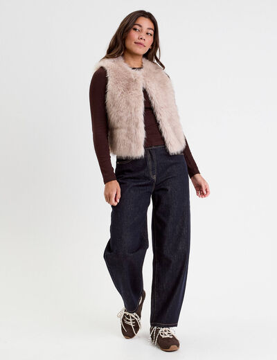 Gilet fausse fourrure sable femme