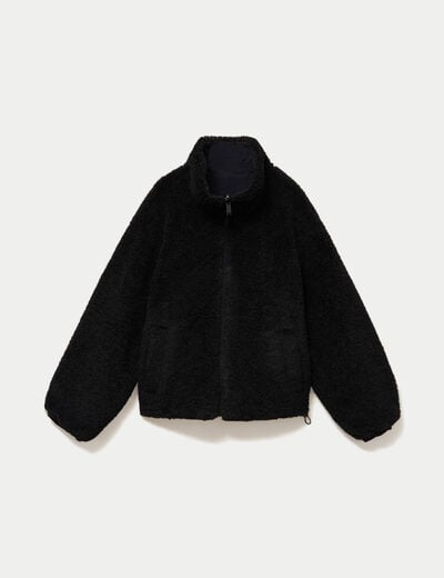 Veste r&eacute;versible effet polaire noir femme