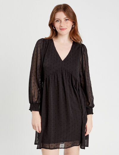 Robe évasée plumetis noir femme