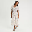 Robe midi évasée col en V blanc femme