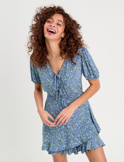 Combishort avec volants bleu foncé femme