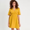 Robe évasée taille élastiquée jaune citron femme