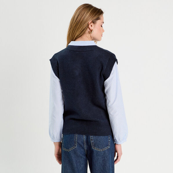 pull 2 en 1 col en v bleu marine femme Pull 2-en-1 col en V bleu marine femme