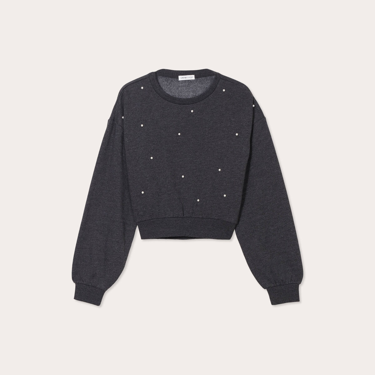 Sweat oversize avec perles gris foncé femme