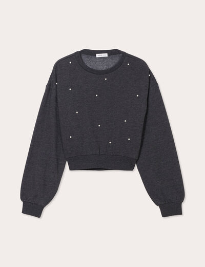 Sweat oversize avec perles gris foncé femme