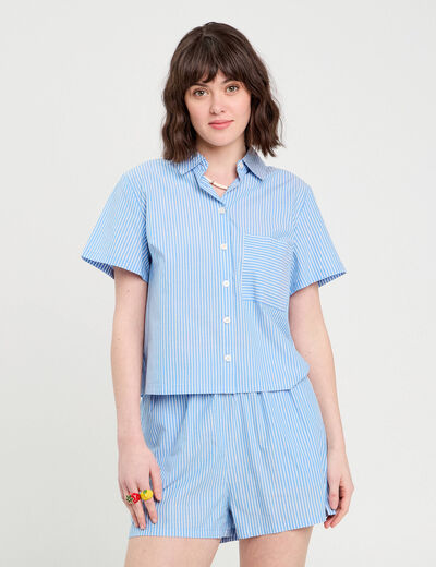 Chemise manches courtes bleu femme