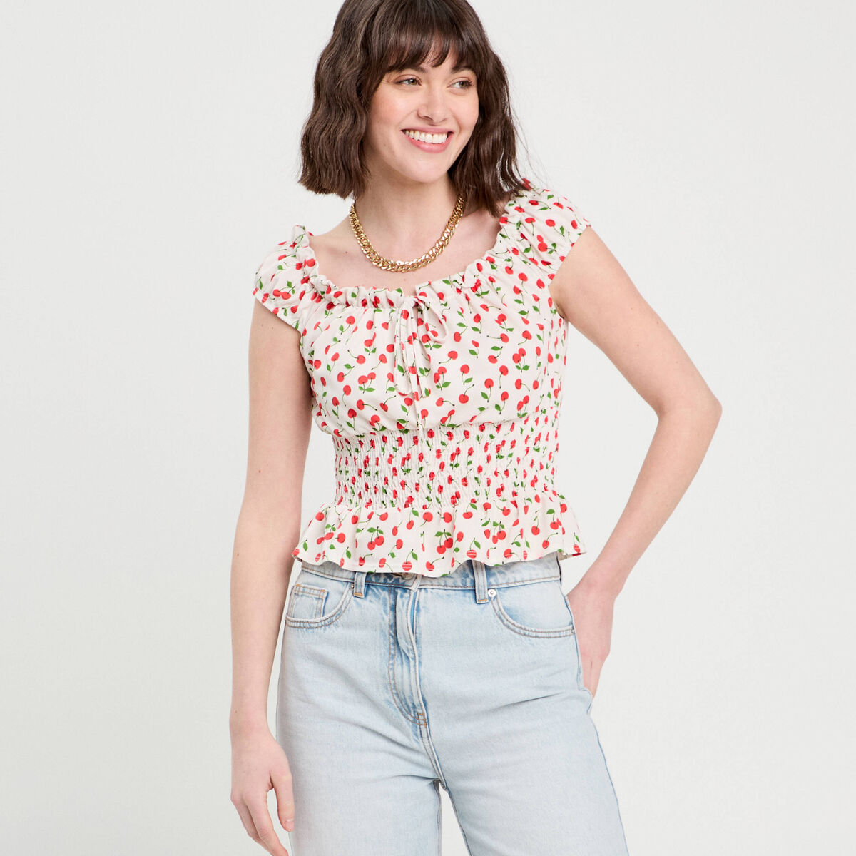 Blouse manches courtes blanc femme