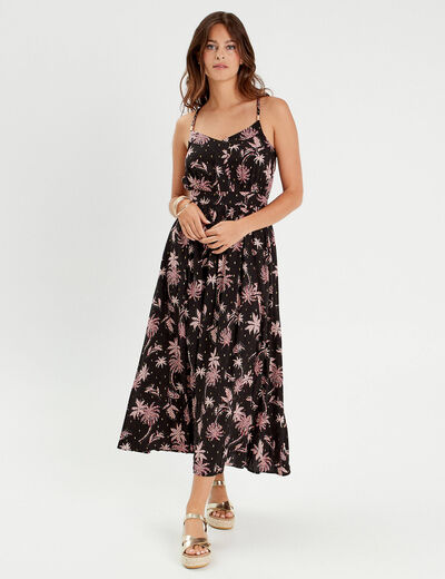 Robe longue évasée bretelles noir femme
