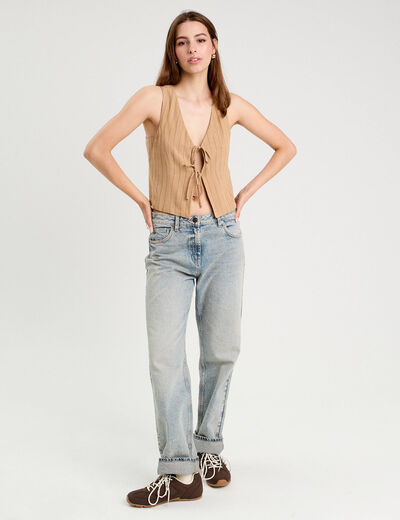 Veston sans manches noué beige femme