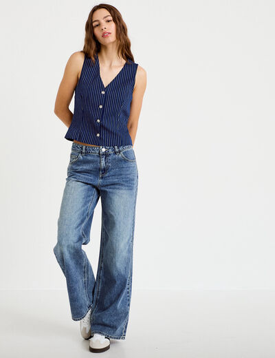 Gilet ajust&eacute; sans manches col rond bleu femme
