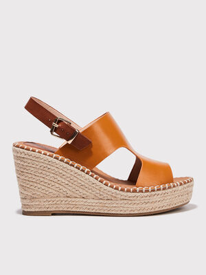 Sandales compensees camel femme