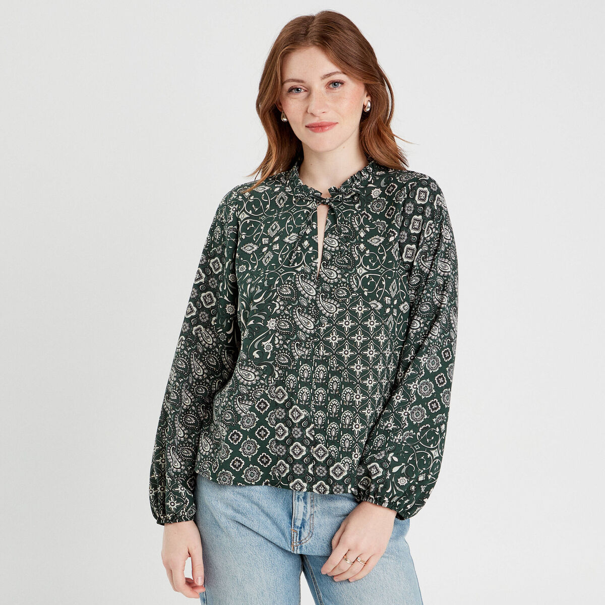 Blouse manches longues vert femme
