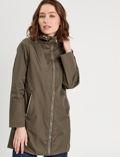 Parka réversible à capuche vert kaki femme