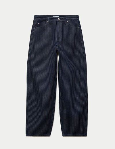 Jean barrel taille haute denim brut femme