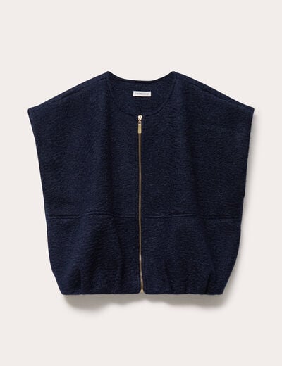 Gilet oversize sans manches col rond bleu marine femme