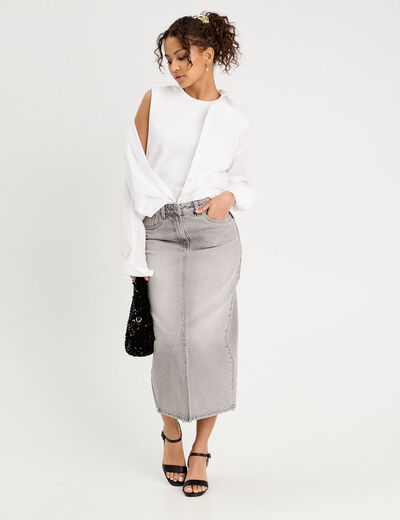 Jupe crayon taille standard denim gris clair femme