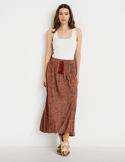 Jupe longue fluide rouge fonc&eacute; femme