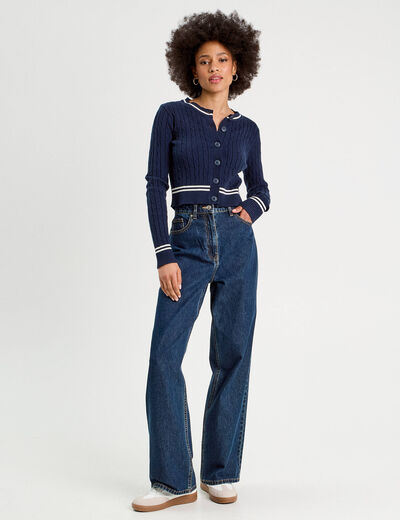 Gilet manches longues ajusté bleu marine femme
