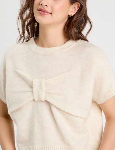 Pull dos devant détail noeud sable femme