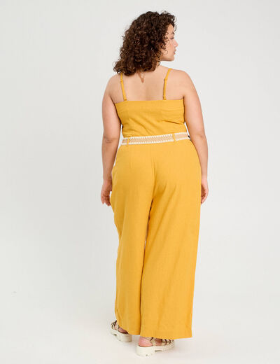 Combinaison pantalon bretelles avec lin jaune citron femme