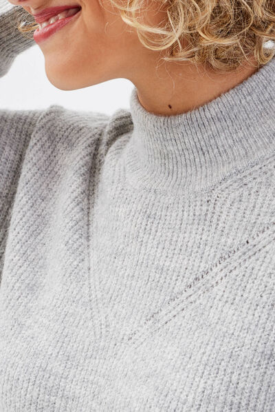 Robe pull droite col montant gris clair femme