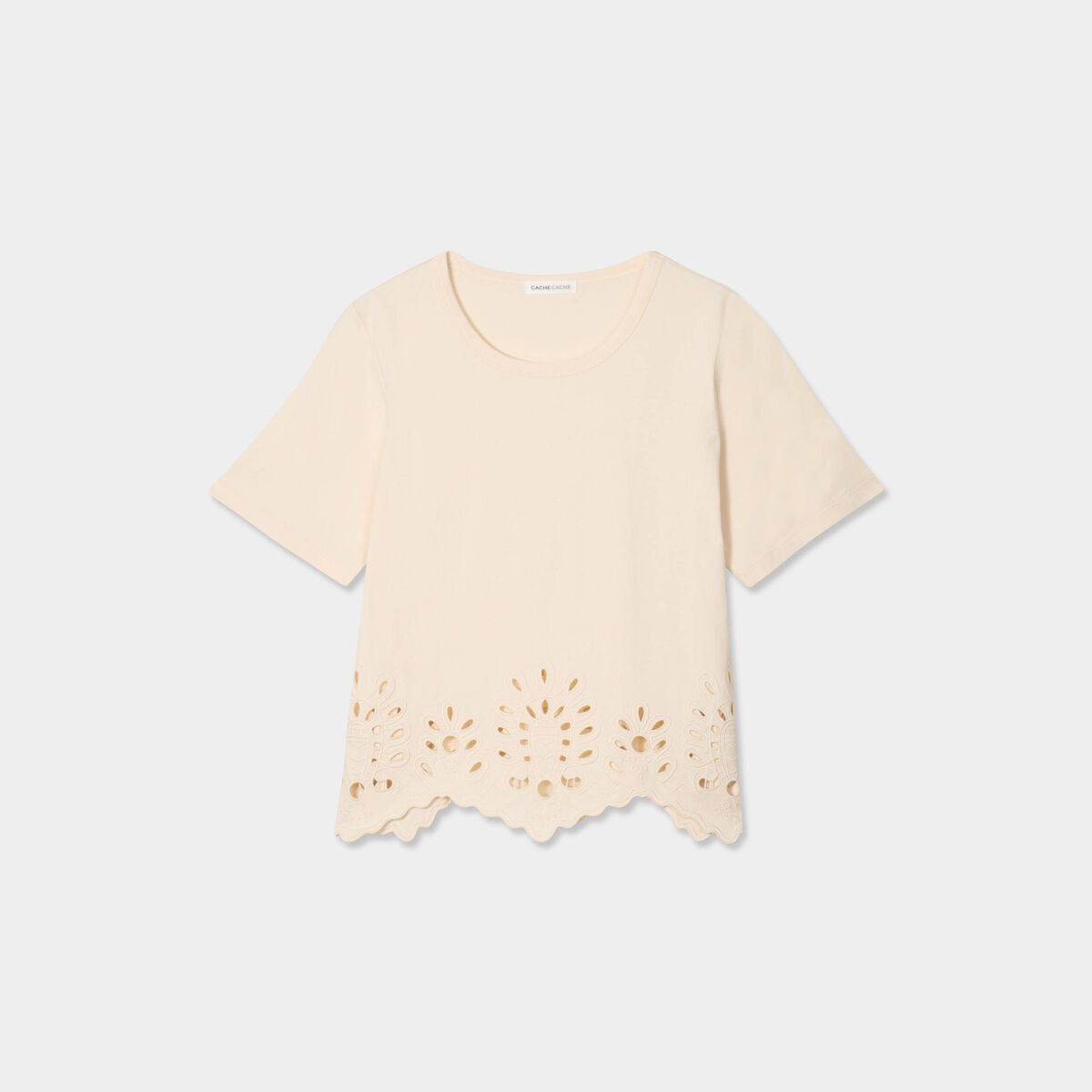 T-shirt broderie anglaise ecru femme
