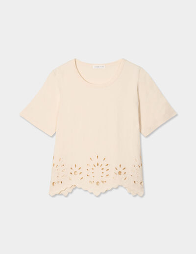 T-shirt broderie anglaise ecru femme