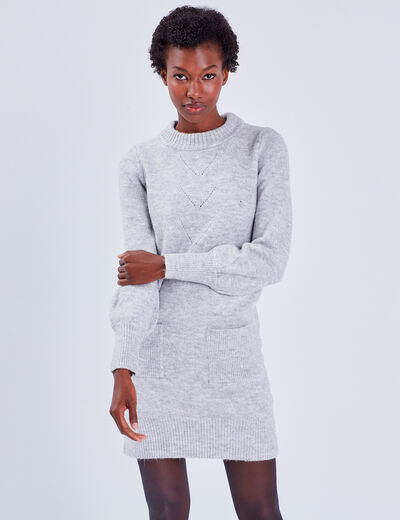 Robe pull droite gris clair femme