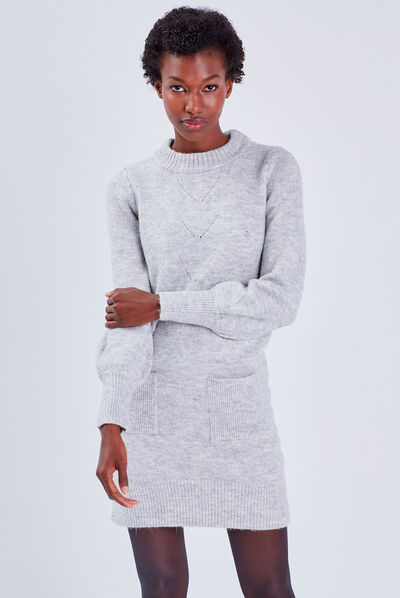 Robe pull droite gris clair femme