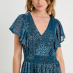 Robe évasée taille smockée bleu foncé femme