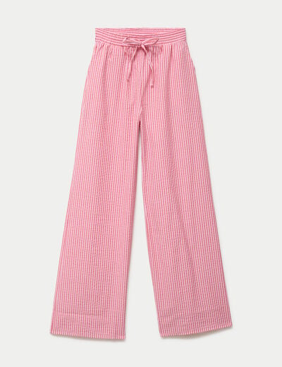 Pantalon large taille haute rouge femme