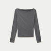 T-shirt col b&eacute;nitier manches longues gris fonc&eacute; femme