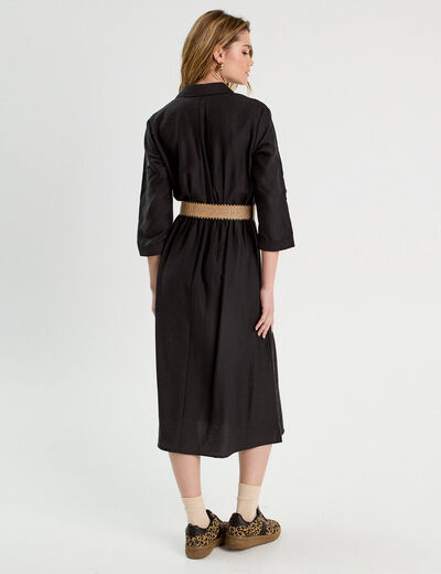 Robe longue évasée ceinturée noir femme