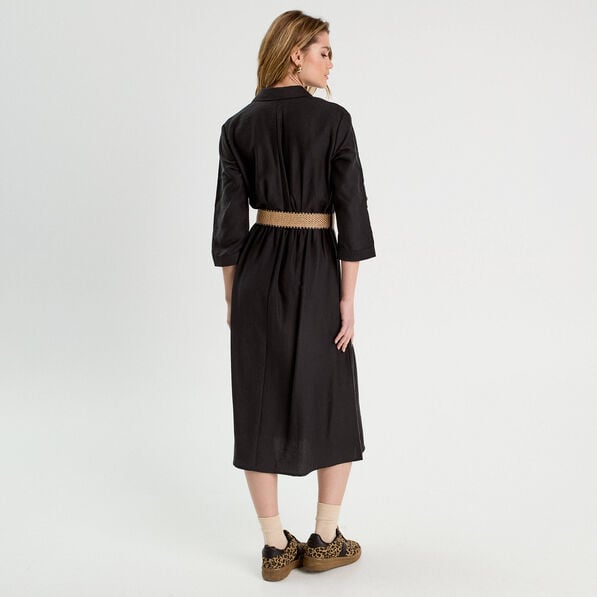 robe longue evasee ceinturee noir femme Robe longue évasée ceinturée noir femme