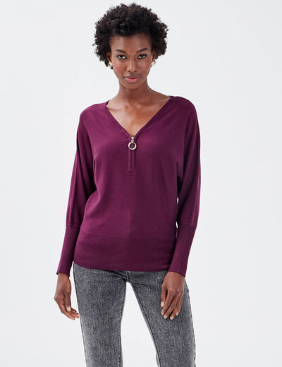 Pull avec col zippé prune femme